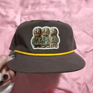 Maikai Brown baseball Cap with Tiki Patch and Yellow Accent